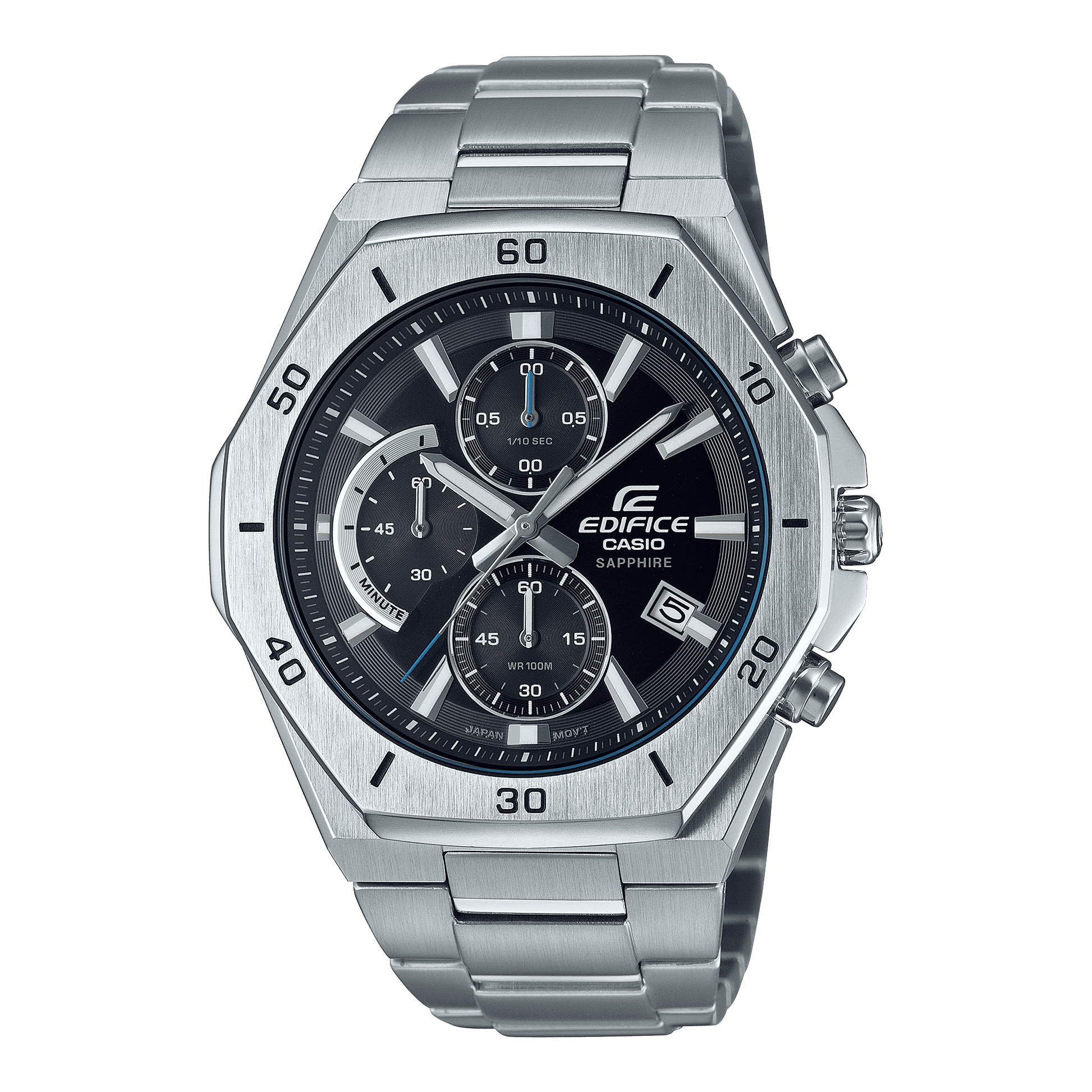 CASIO EDIFICE EFB-680D-1AVUDF BLACK ANALOG DIAL SILVER STAINLESS STEEL STRAP MEN'S WATCH CHRONOGRAPH SAPPHIRE GLASS