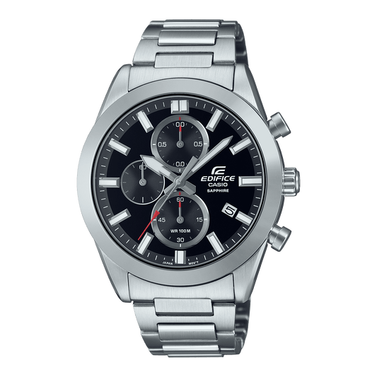 CASIO EDIFICE EFB-710D-1AVUDF BLACK ANALOG DIAL SILVER STAINLESS STEEL STRAP MEN'S WATCH CHRONOGRAPH SAPPHIRE GLASS