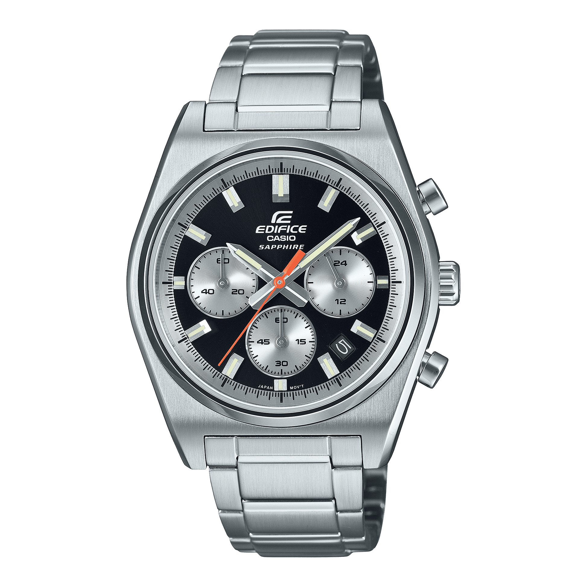 CASIO EDIFICE EFB-730D-1AVUDF BLACK ANALOG DIAL SILVER STAINLESS STEEL STRAP MEN'S WATCH 100M WATER RESISTANCE 