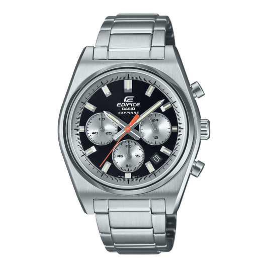 CASIO EDIFICE EFB-730D-1AVUDF BLACK ANALOG DIAL SILVER STAINLESS STEEL STRAP MEN'S WATCH 100M WATER RESISTANCE 