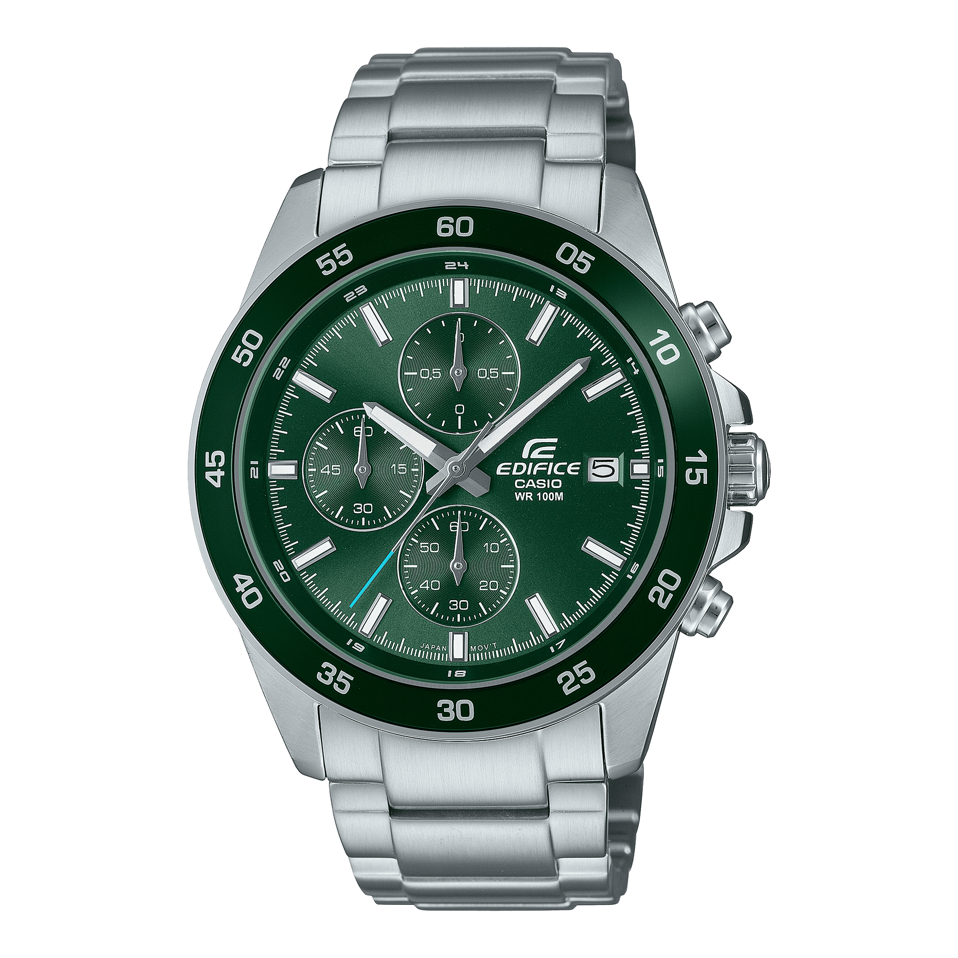 CASIO EDIFICE EFR-526D-3AVUDF GREEN ANALOG DIAL SILVER STAINLESS STEEL STRAP MEN'S WATCH CHRONOGRAPH 100M WATER RESISTANT