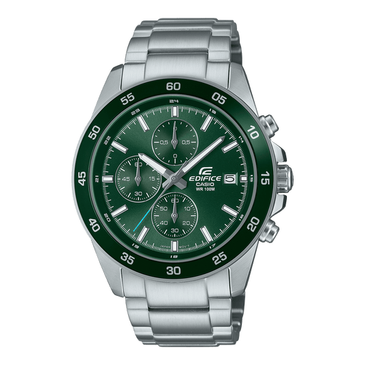 CASIO EDIFICE EFR-526D-3AVUDF GREEN ANALOG DIAL SILVER STAINLESS STEEL STRAP MEN'S WATCH CHRONOGRAPH 100M WATER RESISTANT
