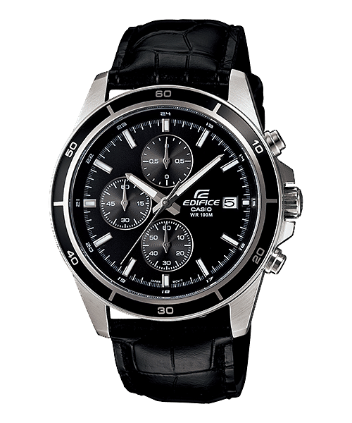 CASIO EDIFICE EFR-526L-1AVUDF BLACK ANALOG DIAL BLACK LEATHER STRAP MEN'S WATCH CHRONOGRAPH 100M WATER RESISTANT