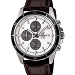 CASIO EDIFICE EFR-526L-7AVUDF SILVER ANALOG DIAL BROWN LEATHER STRAP MEN'S WATCH CHRONOGRAPH 100M WATER RESISTANT