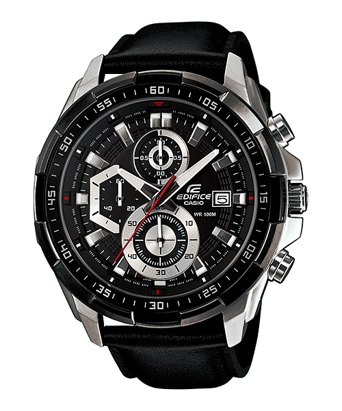CASIO EDIFICE EFR-539L-1AVUDF BLACK ANALOG DIAL BLACK LEATHER STRAP MEN'S WATCH CHRONOGRAPH 100M WATER RESISTANT