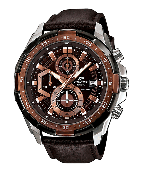 CASIO EDIFICE EFR-539L-5AVUDF BROWN ANALOG DIAL BROWN LEATHER STRAP MEN'S WATCH CHRONOGRAPH 100M WATER RESISTANT