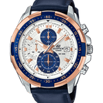 CASIO EDIFICE EFR-539L-7CVUDF WHITE ANALOG DIAL BROWN LEATHER STRAP MEN'S WATCH CHRONOGRAPH 100M WATER RESISTANT