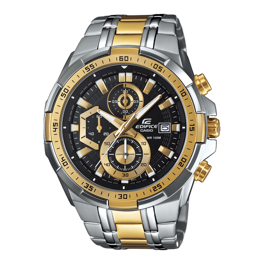 CASIO EDIFICE EFR-539SG-1AVUDF BLACK ANALOG DIAL DUAL TONE STAINLESS STEEL STRAP MEN'S WATCH CHRONOGRAPH 100M WATER RESISTANT