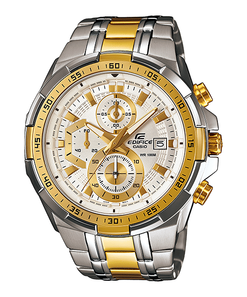 CASIO EDIFICE EFR-539SG-7AVUDF WHITE ANALOG DIAL DUAL TONE STAINLESS STEEL STRAP MEN'S WATCH CHRONOGRAPH 100M WATER RESISTANT