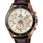CASIO EDIFICE EFR-552GL-7AVUDF BEIGE ANALOG DIAL BROWN LEATHER STRAP MEN'S WATCH CHRONOGRAPH 100M WATER RESISTANT