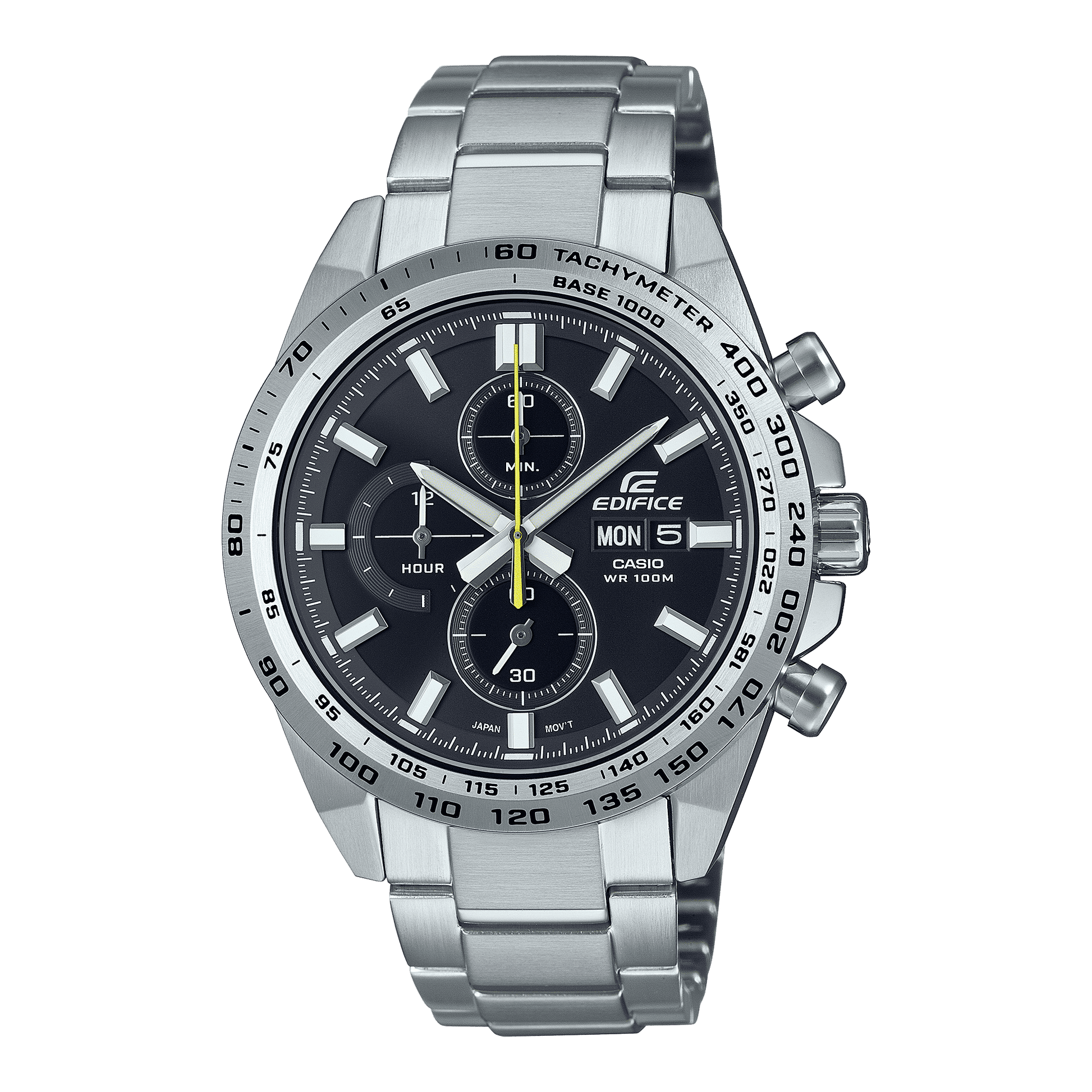 CASIO EDIFICE EFR-574D-1AVUDF BLACK ANALOG DIAL SILVER STAINLESS STEEL STRAP MEN'S WATCH CHRONOGRAPH 100M WATER RESISTANT