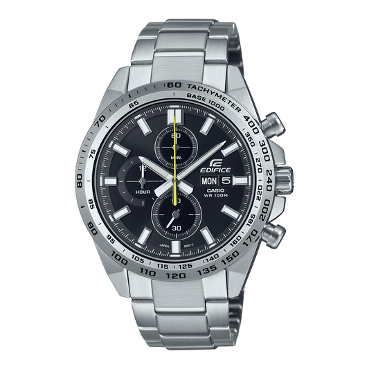 CASIO EDIFICE EFR-574D-1AVUDF BLACK ANALOG DIAL SILVER STAINLESS STEEL STRAP MEN'S WATCH CHRONOGRAPH 100M WATER RESISTANT