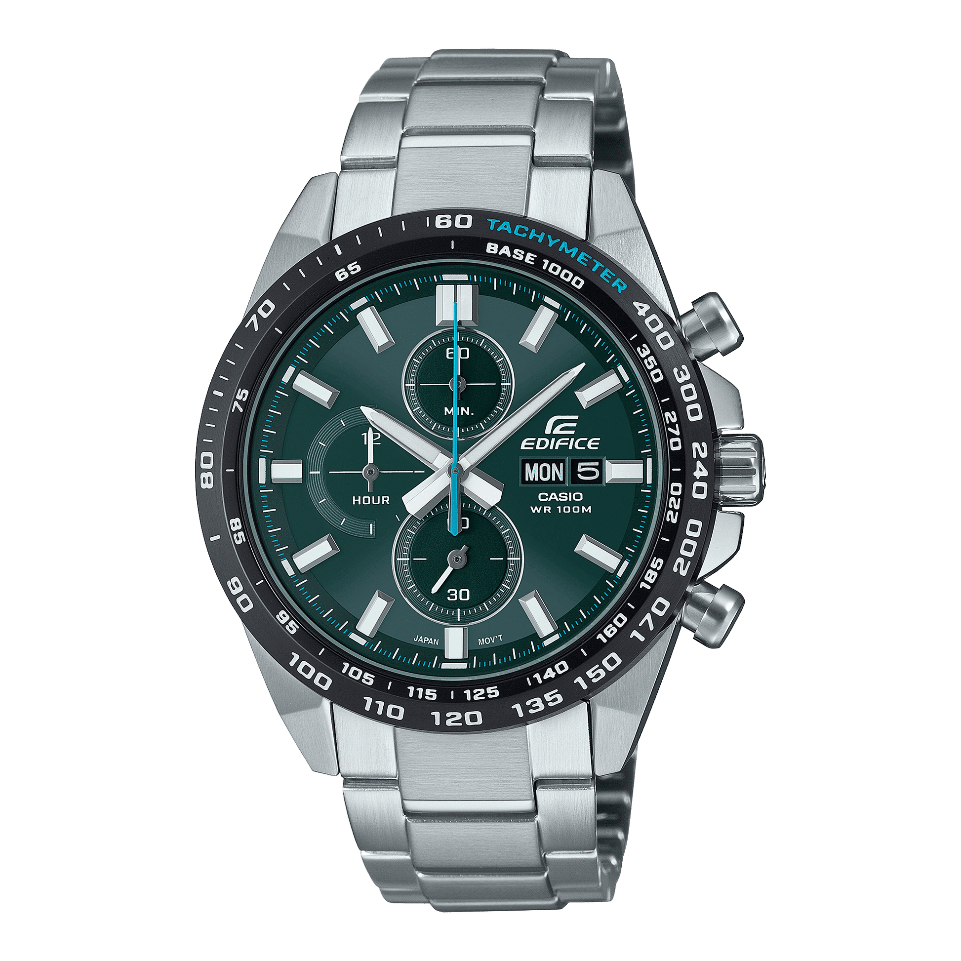 CASIO EDIFICE EFR-574DB-3AVUDF GREEN ANALOG DIAL SILVER STAINLESS STEEL STRAP MEN'S WATCH CHRONOGRAPH 100M WATER RESISTANT