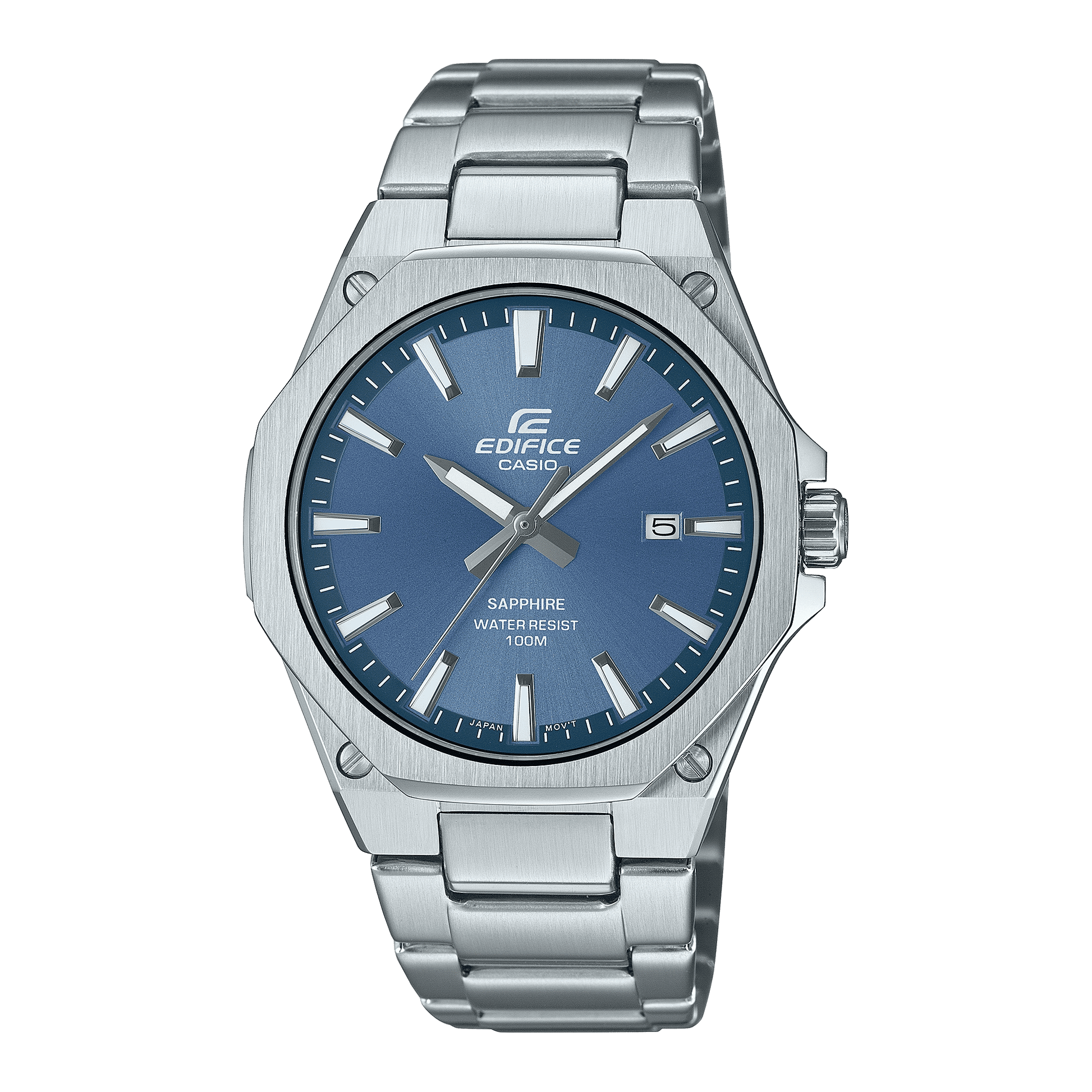 CASIO EDIFICE EFR-S108D-2AVUDF BLUE ANALOG DIAL SILVER STAINLESS STEEL STRAP MEN'S WATCH SLIM CASE SAPPHIRE GLASS