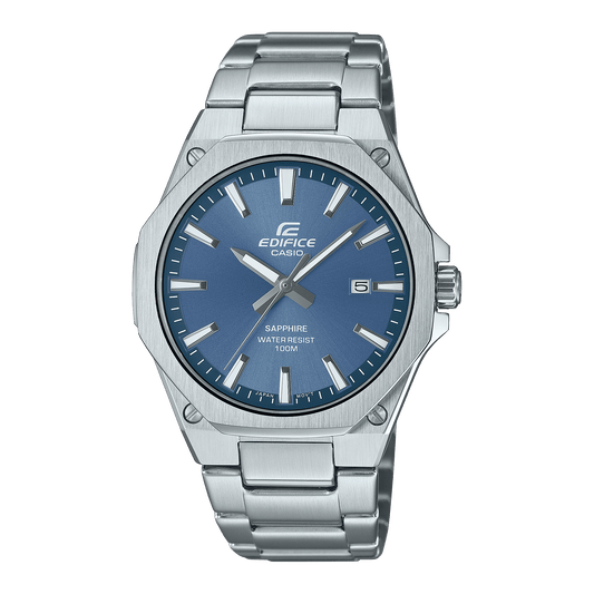CASIO EDIFICE EFR-S108D-2AVUDF BLUE ANALOG DIAL SILVER STAINLESS STEEL STRAP MEN'S WATCH SLIM CASE SAPPHIRE GLASS