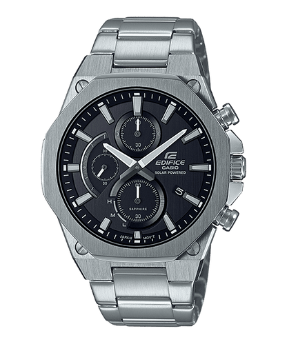 CASIO EDIFICE EFS-S570D-1AUDF BLACK ANALOG DIAL SILVER STAINLESS STEEL STRAP MEN'S WATCH SLIM CASE SAPPHIRE GLASS