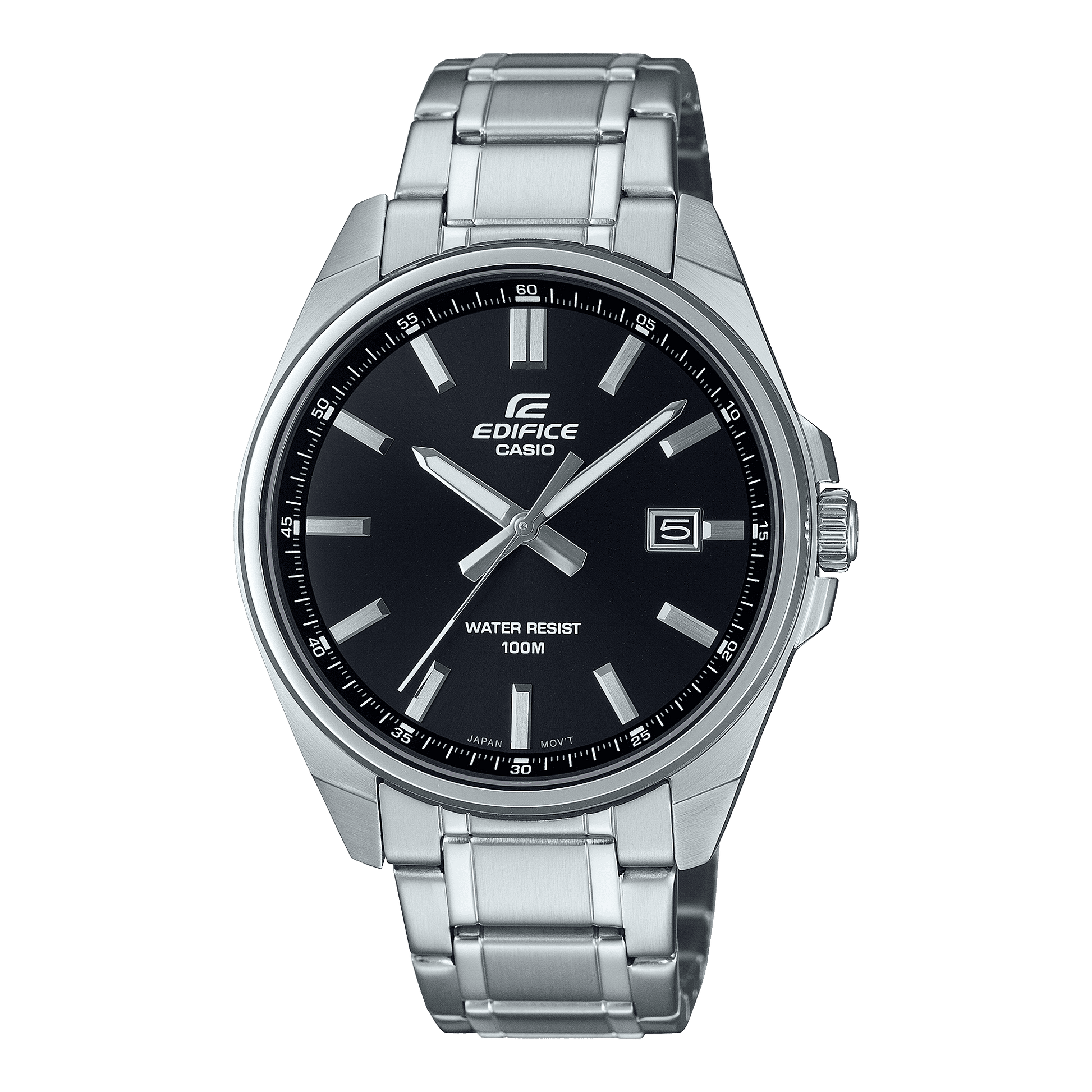 CASIO EDIFICE EFV-150D-1AVUDF BLACK ANALOG DIAL SILVER STAINLESS STEEL STRAP MEN'S WATCH 100M WATER RESISTANCE 