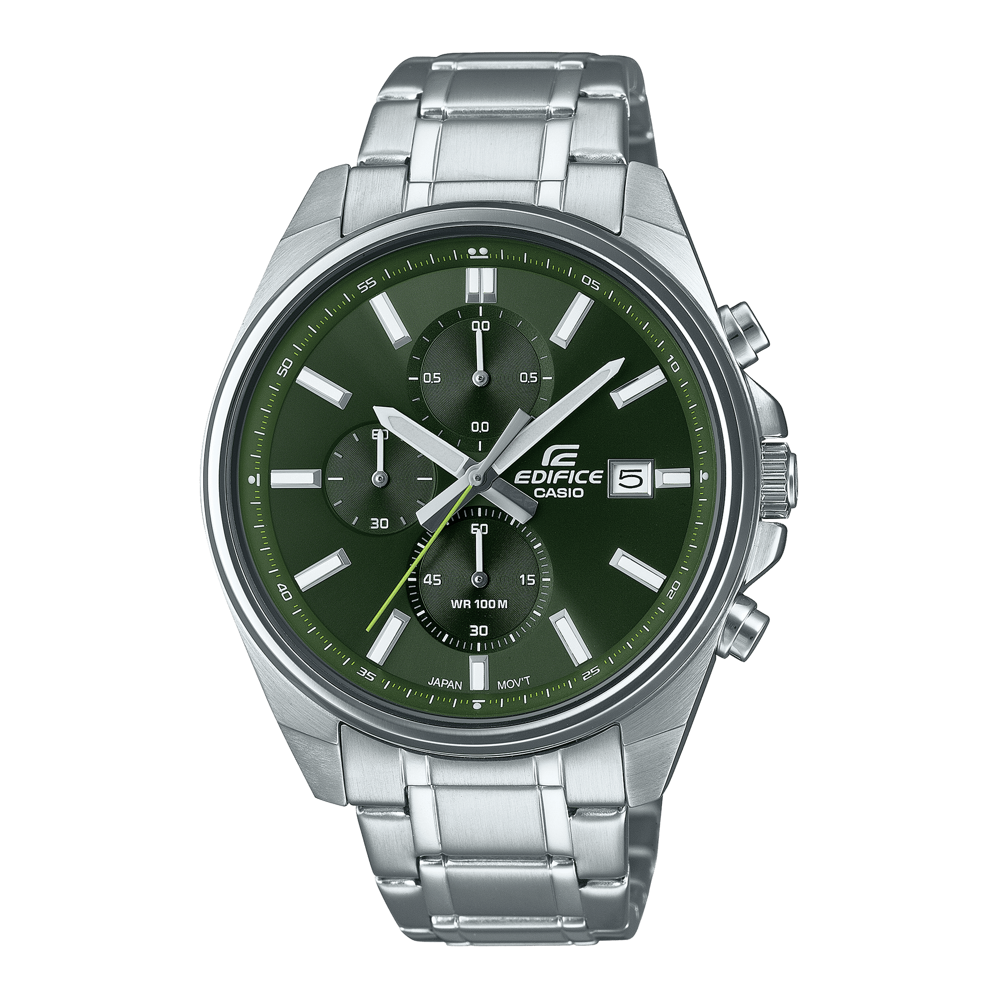 CASIO EDIFICE EFV-610D-3CVUDF GREEN ANALOG DIAL SILVER STAINLESS STEEL STRAP MEN'S WATCH CHRONOGRAPH 100M WATER RESISTANT