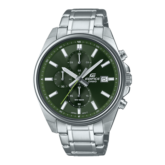 CASIO EDIFICE EFV-610D-3CVUDF GREEN ANALOG DIAL SILVER STAINLESS STEEL STRAP MEN'S WATCH CHRONOGRAPH 100M WATER RESISTANT
