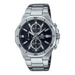 CASIO EDIFICE EFV-640D-1AVUDF BLACK ANALOG DIAL SILVER STAINLESS STEEL STRAP MEN'S WATCH CHRONOGRAPH 100M WATER RESISTANT