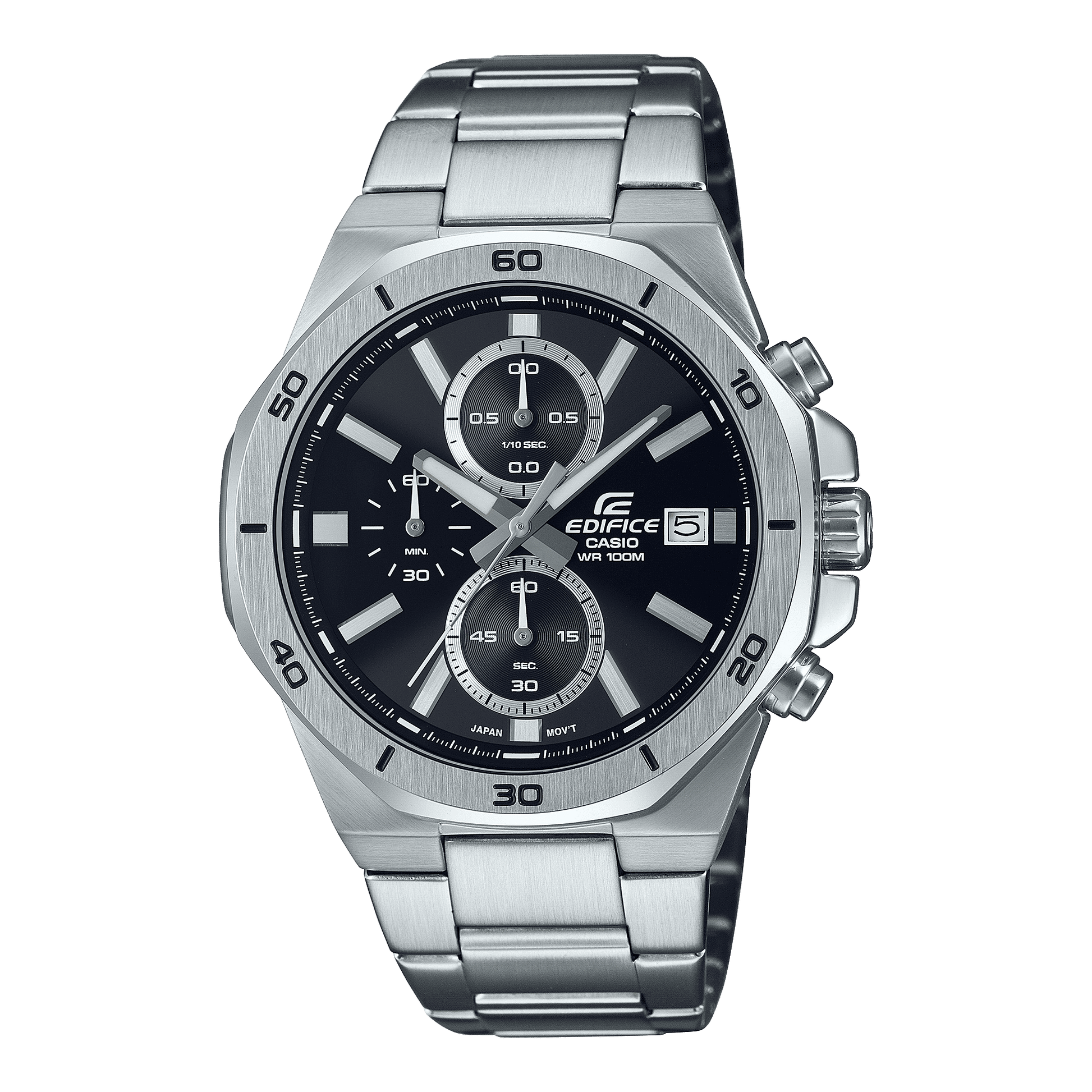 CASIO EDIFICE EFV-640D-1AVUDF BLACK ANALOG DIAL SILVER STAINLESS STEEL STRAP MEN'S WATCH CHRONOGRAPH 100M WATER RESISTANT
