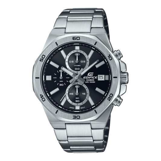 CASIO EDIFICE EFV-640D-1AVUDF BLACK ANALOG DIAL SILVER STAINLESS STEEL STRAP MEN'S WATCH CHRONOGRAPH 100M WATER RESISTANT