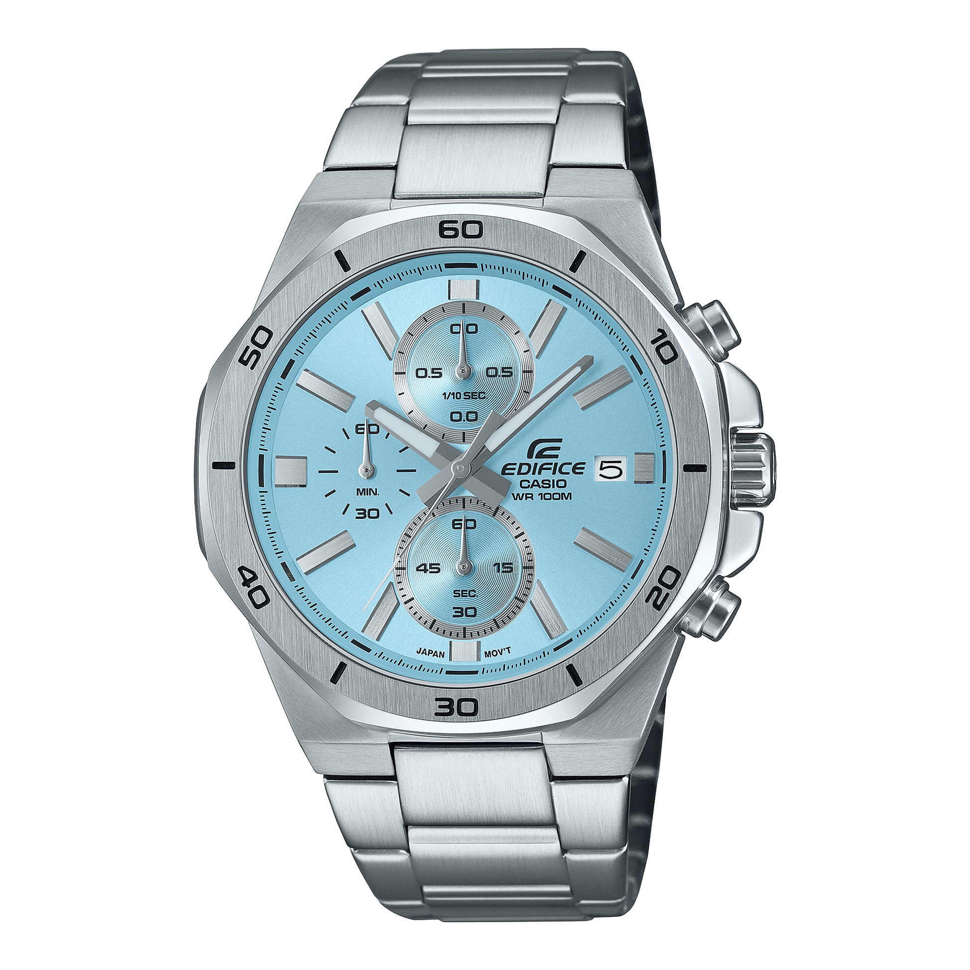 CASIO EDIFICE EFV-640D-2BVUDF BLUE ANALOG DIAL SILVER STAINLESS STEEL STRAP MEN'S WATCH 100M WATER RESISTANCE 
