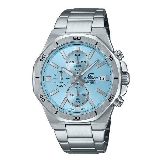 CASIO EDIFICE EFV-640D-2BVUDF BLUE ANALOG DIAL SILVER STAINLESS STEEL STRAP MEN'S WATCH 100M WATER RESISTANCE 