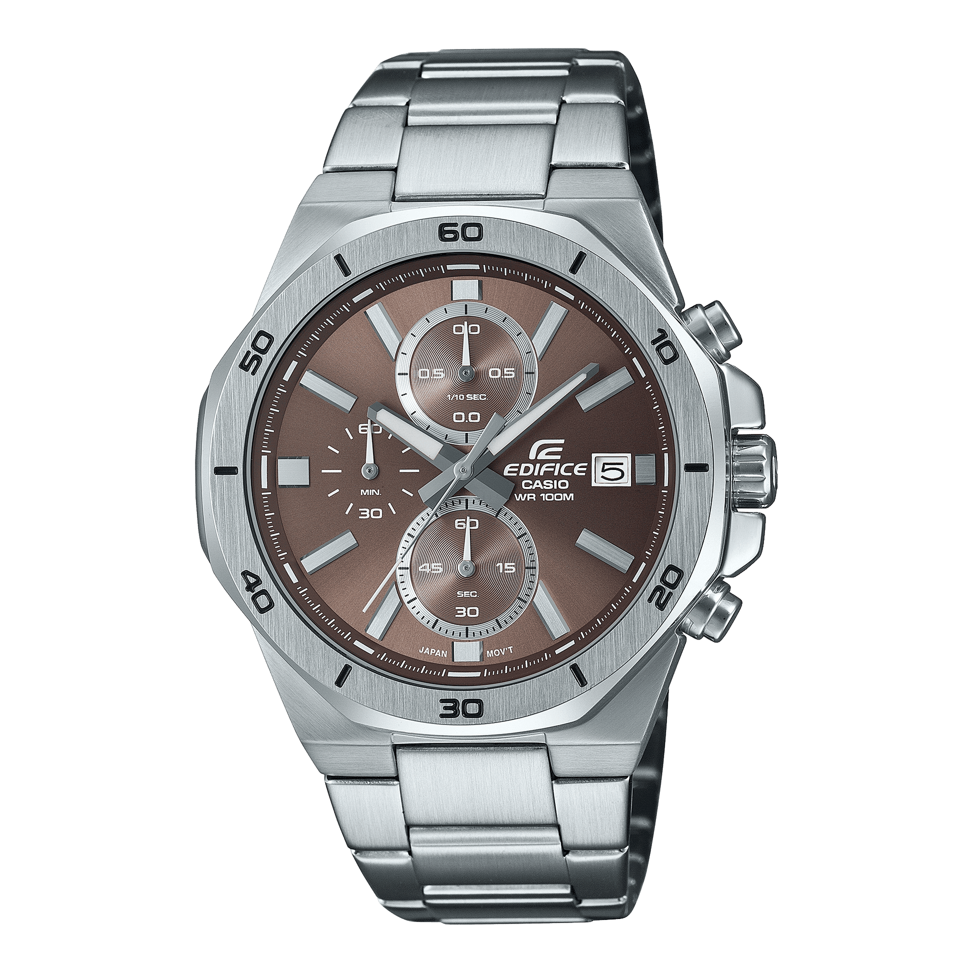 CASIO EDIFICE EFV-640D-5AVUDF BROWN ANALOG DIAL SILVER STAINLESS STEEL STRAP MEN'S WATCH CHRONOGRAPH 100M WATER RESISTANT