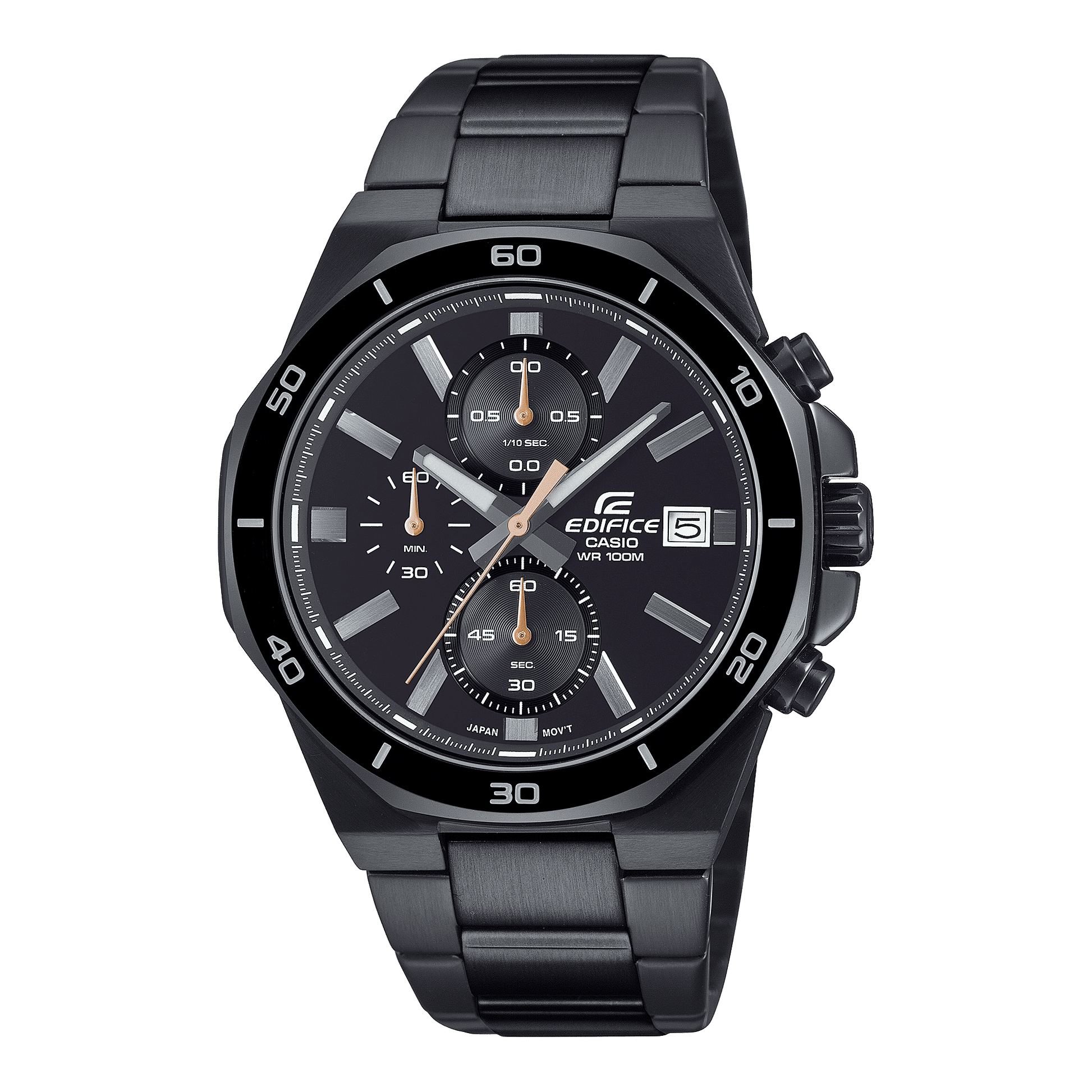 CASIO EDIFICE EFV-640DC-1AVUDF BLACK ANALOG DIAL BLACK STAINLESS STEEL STRAP MEN'S WATCH 100M WATER RESISTANCE 