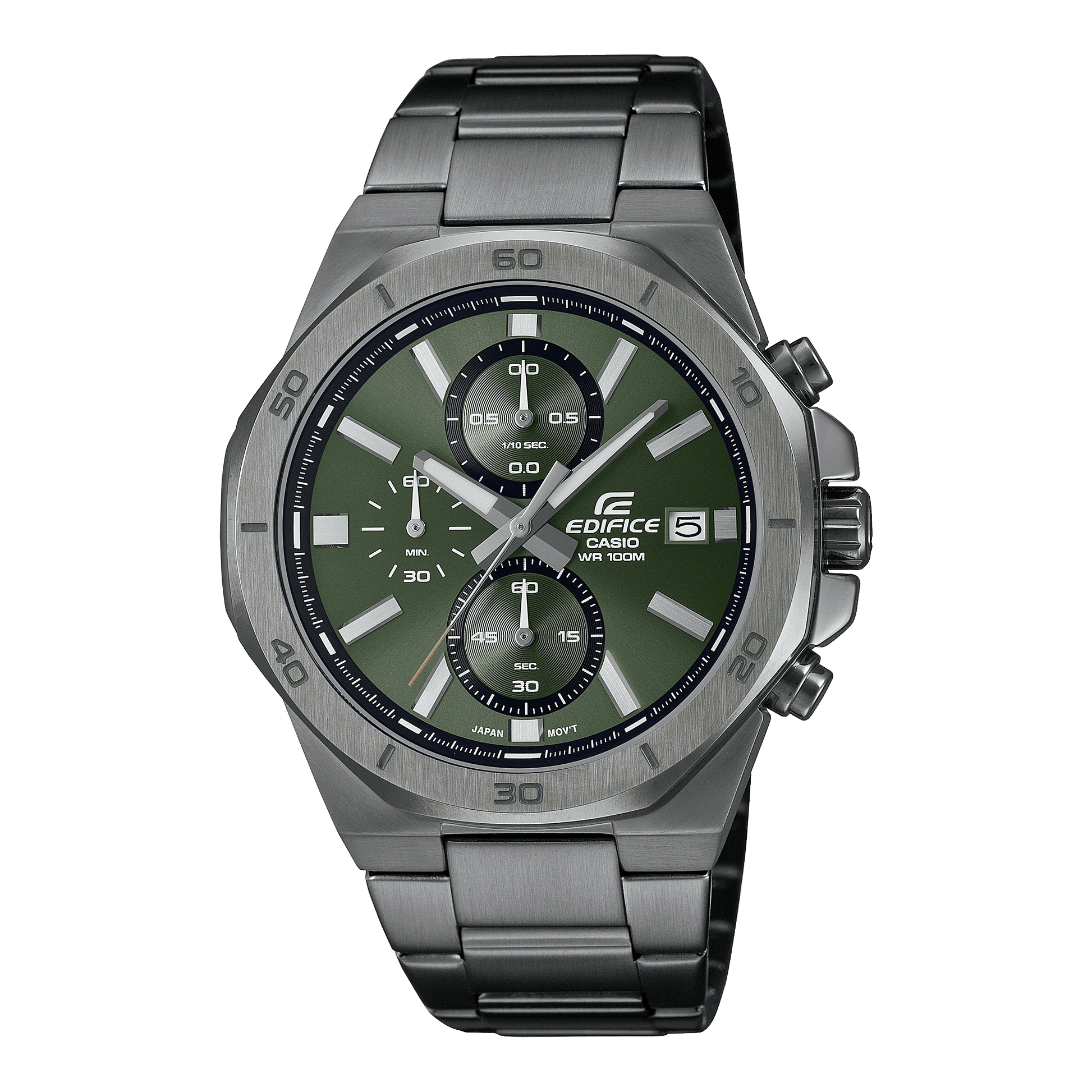 CASIO EDIFICE EFV-640DC-3AVUDF GREEN ANALOG DIAL GRAY ION PLATED STAINLESS STEEL STRAP MEN'S WATCH CHRONOGRAPH 100M WATER RESISTANT