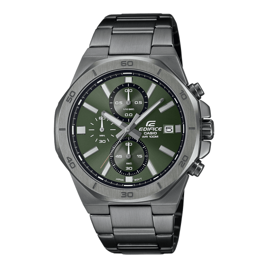 CASIO EDIFICE EFV-640DC-3AVUDF GREEN ANALOG DIAL GRAY ION PLATED STAINLESS STEEL STRAP MEN'S WATCH CHRONOGRAPH 100M WATER RESISTANT