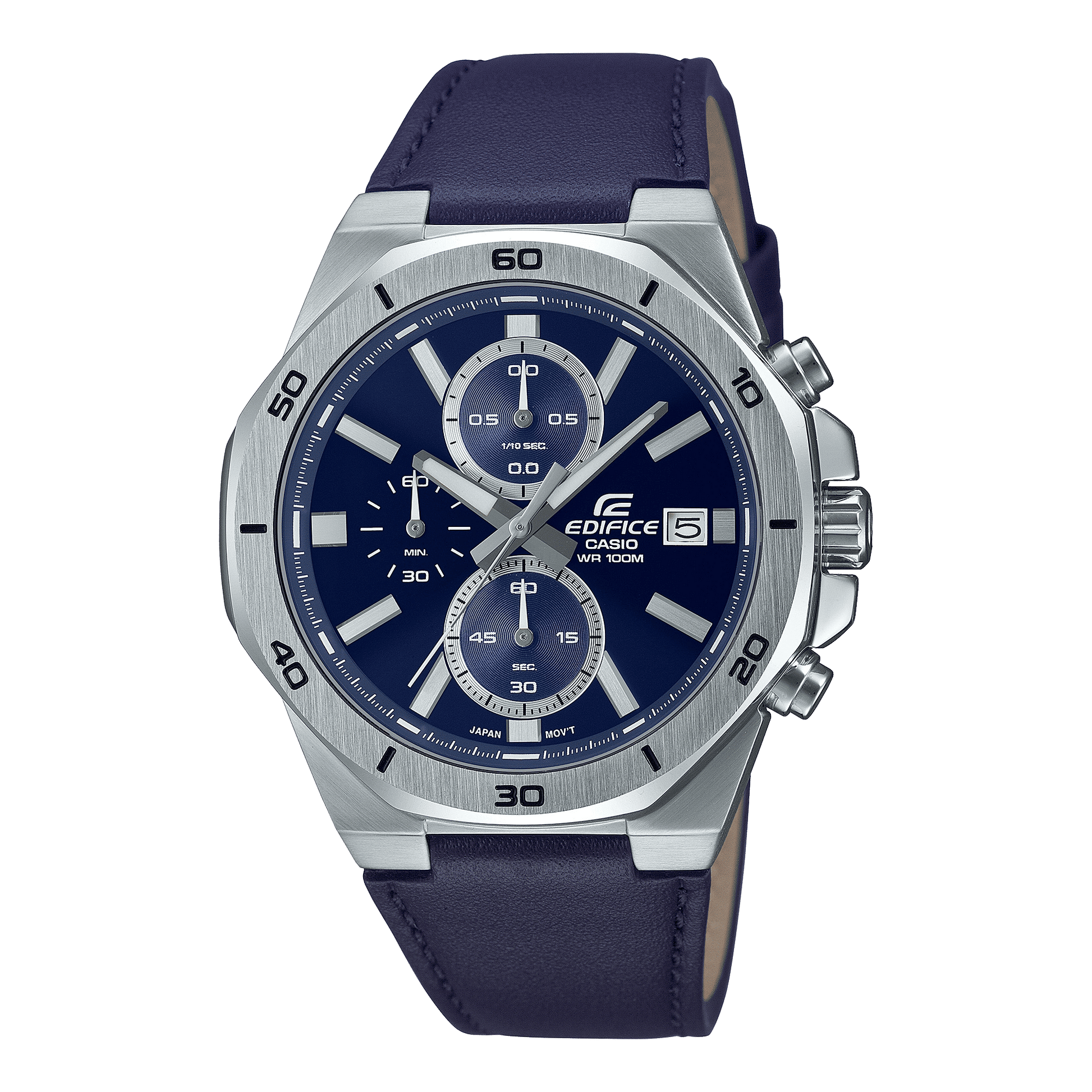 CASIO EDIFICE EFV-640L-2AVUDF BLUE ANALOG DIAL BLUE LEATHER STRAP MEN'S WATCH CHRONOGRAPH 100M WATER RESISTANT
