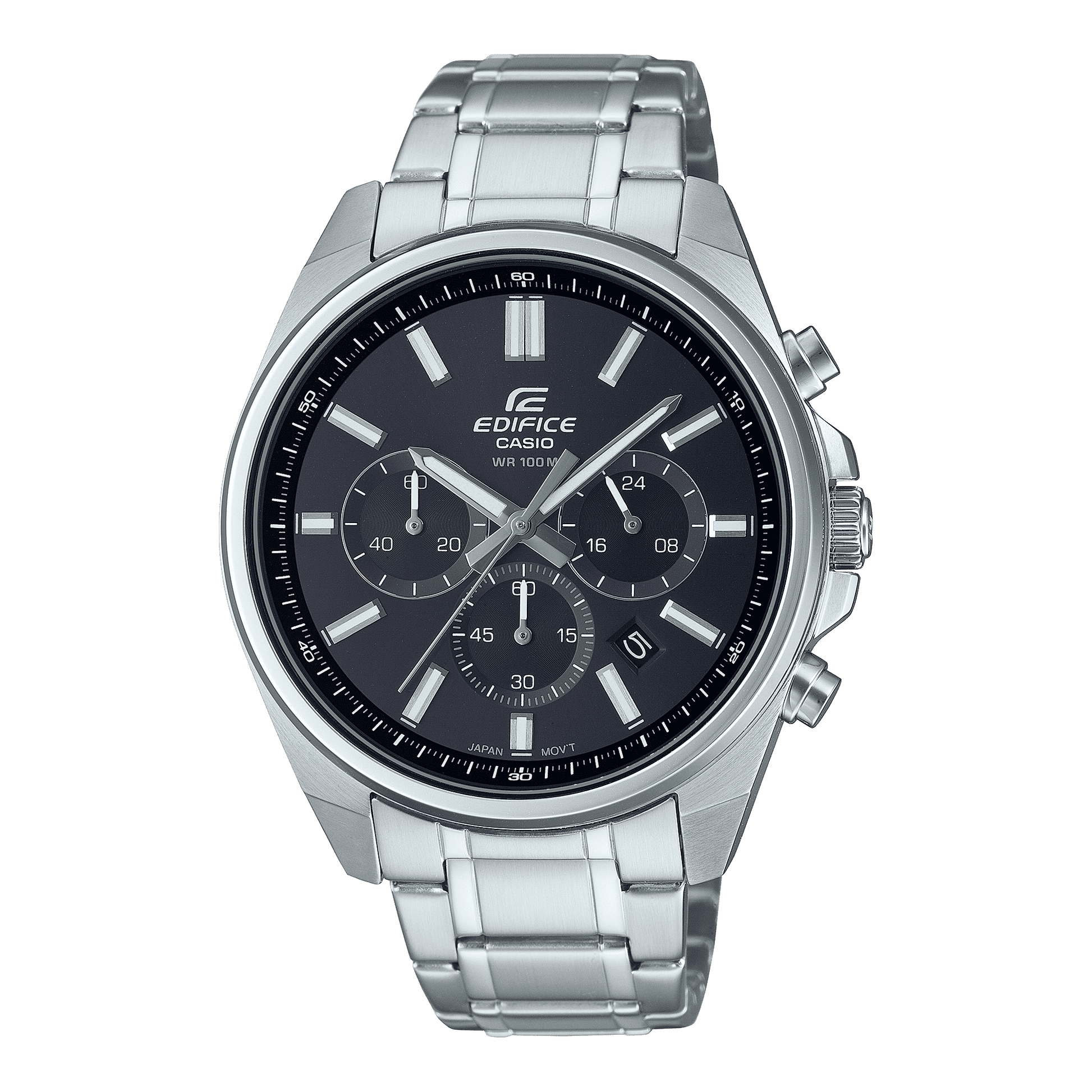 CASIO EDIFICE EFV-650D-1AVUDF BLACK ANALOG DIAL SILVER STAINLESS STEEL STRAP MEN'S WATCH CHRONOGRAPH 100M WATER RESISTANT