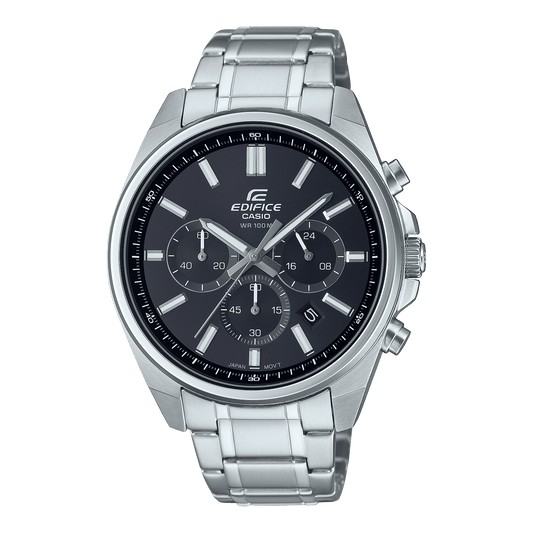 CASIO EDIFICE EFV-650D-1AVUDF BLACK ANALOG DIAL SILVER STAINLESS STEEL STRAP MEN'S WATCH CHRONOGRAPH 100M WATER RESISTANT