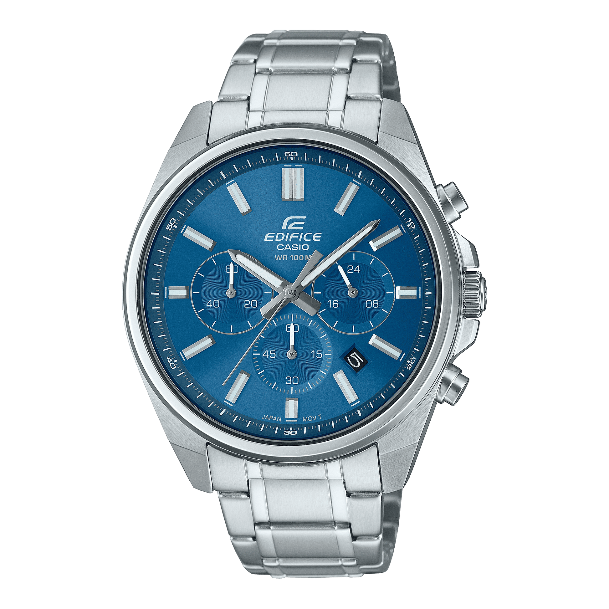 CASIO EDIFICE EFV-650D-2AVUDF BLUE ANALOG DIAL SILVER STAINLESS STEEL STRAP MEN'S WATCH CHRONOGRAPH 100M WATER RESISTANT