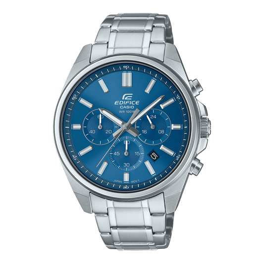 CASIO EDIFICE EFV-650D-2AVUDF BLUE ANALOG DIAL SILVER STAINLESS STEEL STRAP MEN'S WATCH CHRONOGRAPH 100M WATER RESISTANT