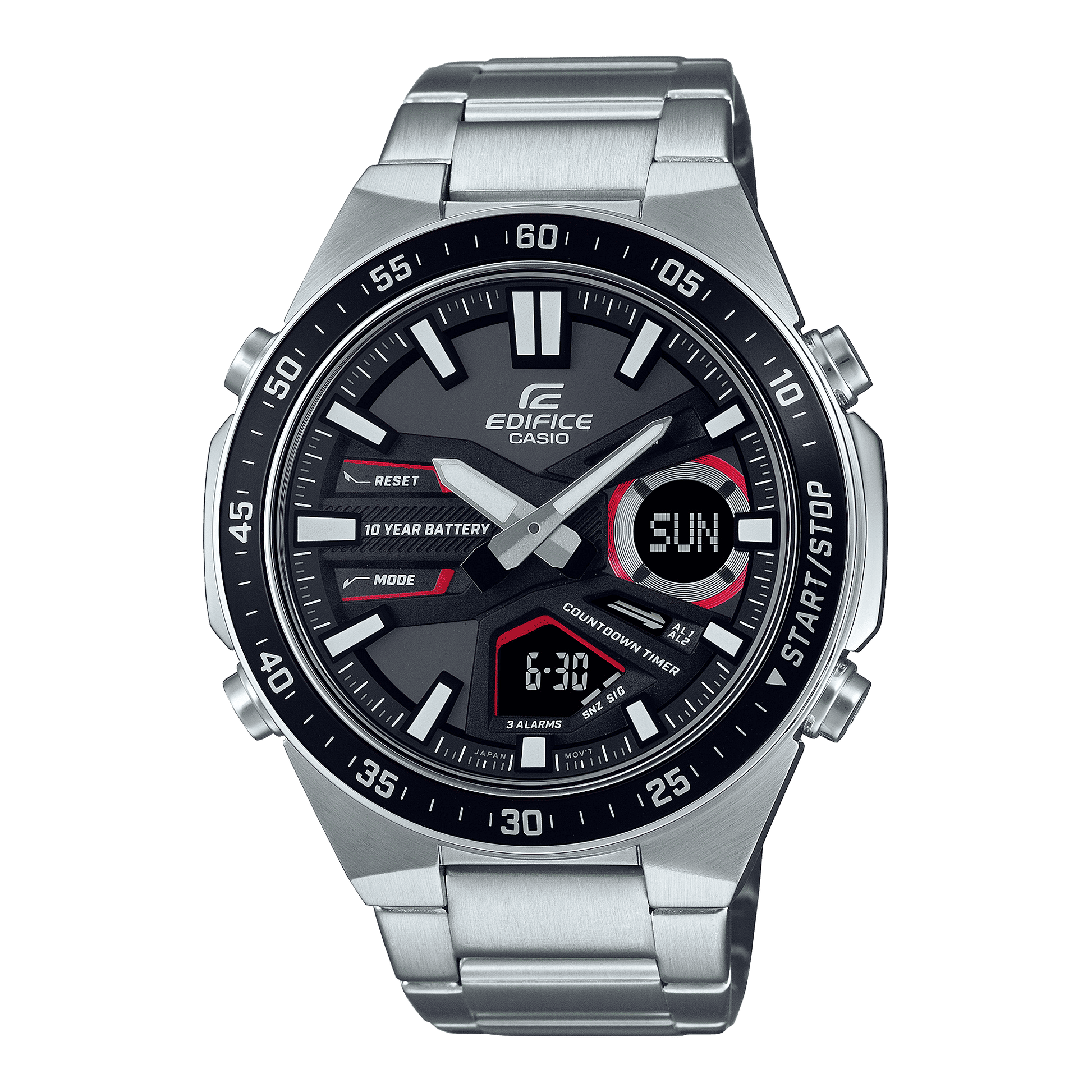 CASIO EDIFICE EFV-C110D-1A4VDF BLACK ANA-DIGI DIAL SILVER STAINLESS STEEL BAND MEN'S WATCH ED551