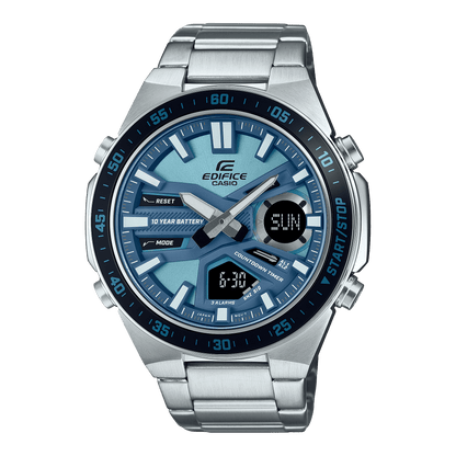 CASIO EDIFICE EFV-C110D-2BDF BLUE ANA-DIGI DIAL SILVER STAINLESS STEEL BAND MEN'S WATCH ED599