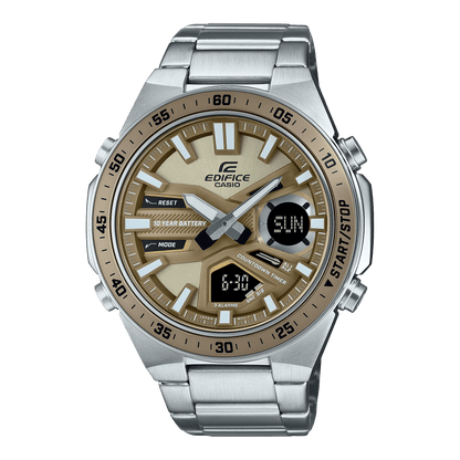 CASIO EDIFICE EFV-C110D-5ADF BROWN ANA-DIGI DIAL SILVER STAINLESS STEEL BAND MEN'S WATCH ED600