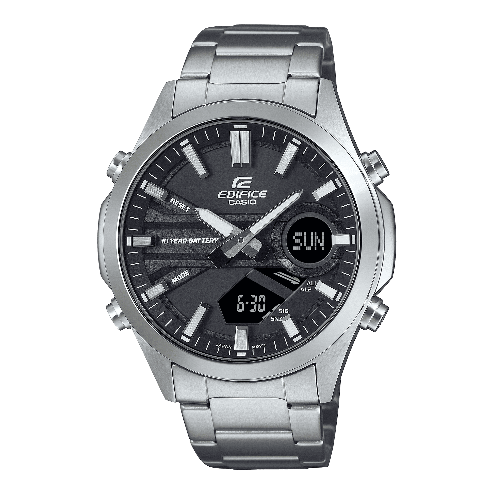 CASIO EDIFICE EFV-C120D-1ADF BLACK ANA-DIGI DIAL SILVER STAINLESS STEEL BAND MEN'S WATCH ED624