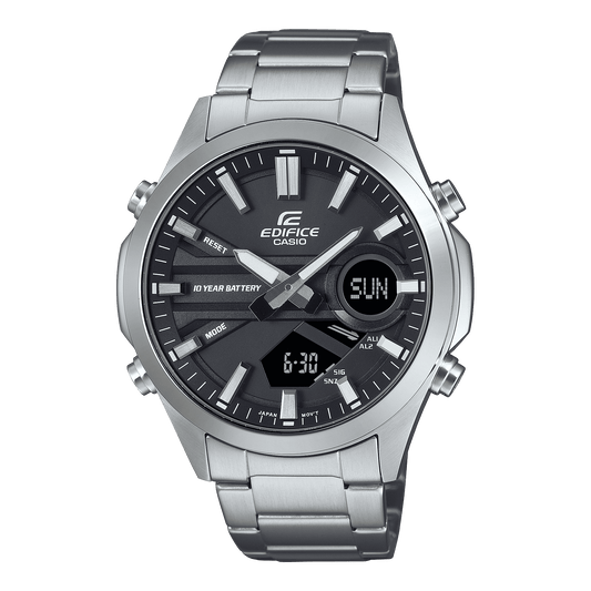 CASIO EDIFICE EFV-C120D-1ADF BLACK ANA-DIGI DIAL SILVER STAINLESS STEEL BAND MEN'S WATCH ED624
