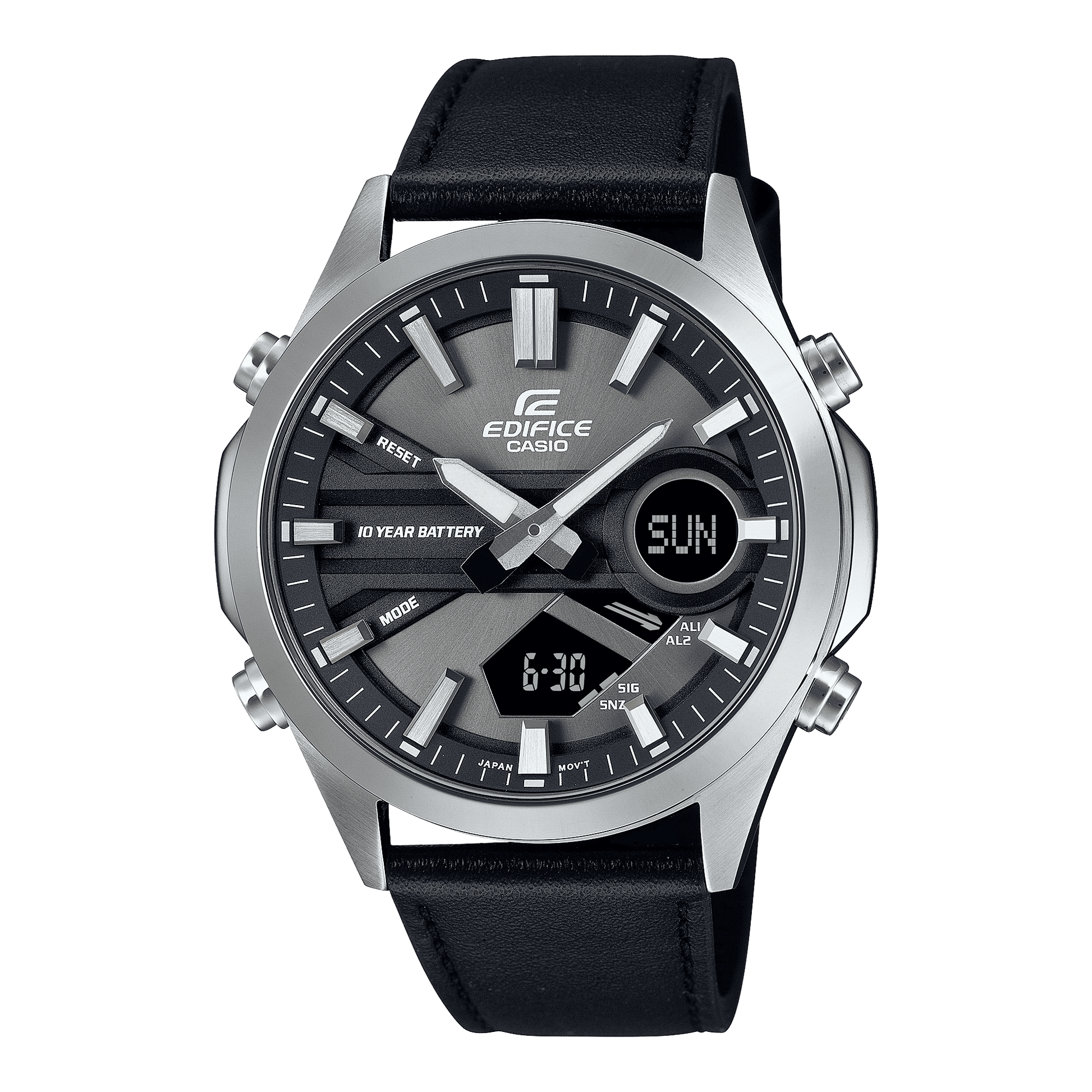 CASIO EDIFICE EFV-C120L-8ADF BLACK ANA-DIGI DIAL BLACK LEATHER BAND MEN'S WATCH ED627
