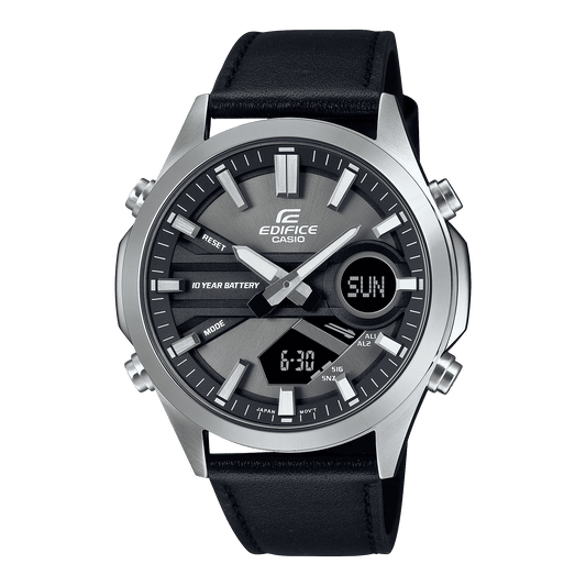 CASIO EDIFICE EFV-C120L-8ADF BLACK ANA-DIGI DIAL BLACK LEATHER BAND MEN'S WATCH ED627