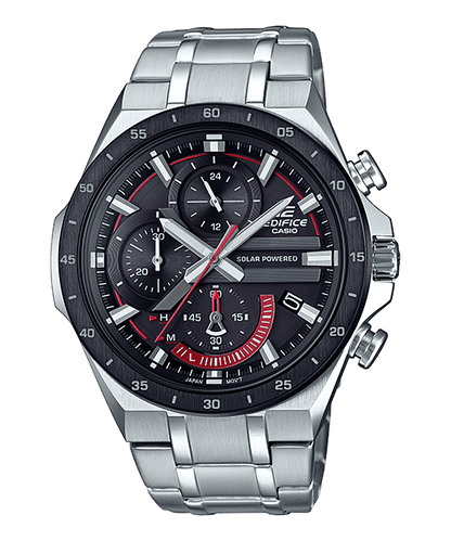 CASIO EDIFICE EQS-920DB-1AVUDF BLACK ANALOG DIAL SILVER STAINLESS STEEL BAND MEN'S WATCH EX487