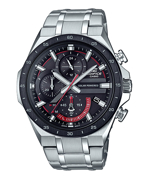 CASIO EDIFICE EQS-920DB-1AVUDF BLACK ANALOG DIAL SILVER STAINLESS STEEL BAND MEN'S WATCH EX487