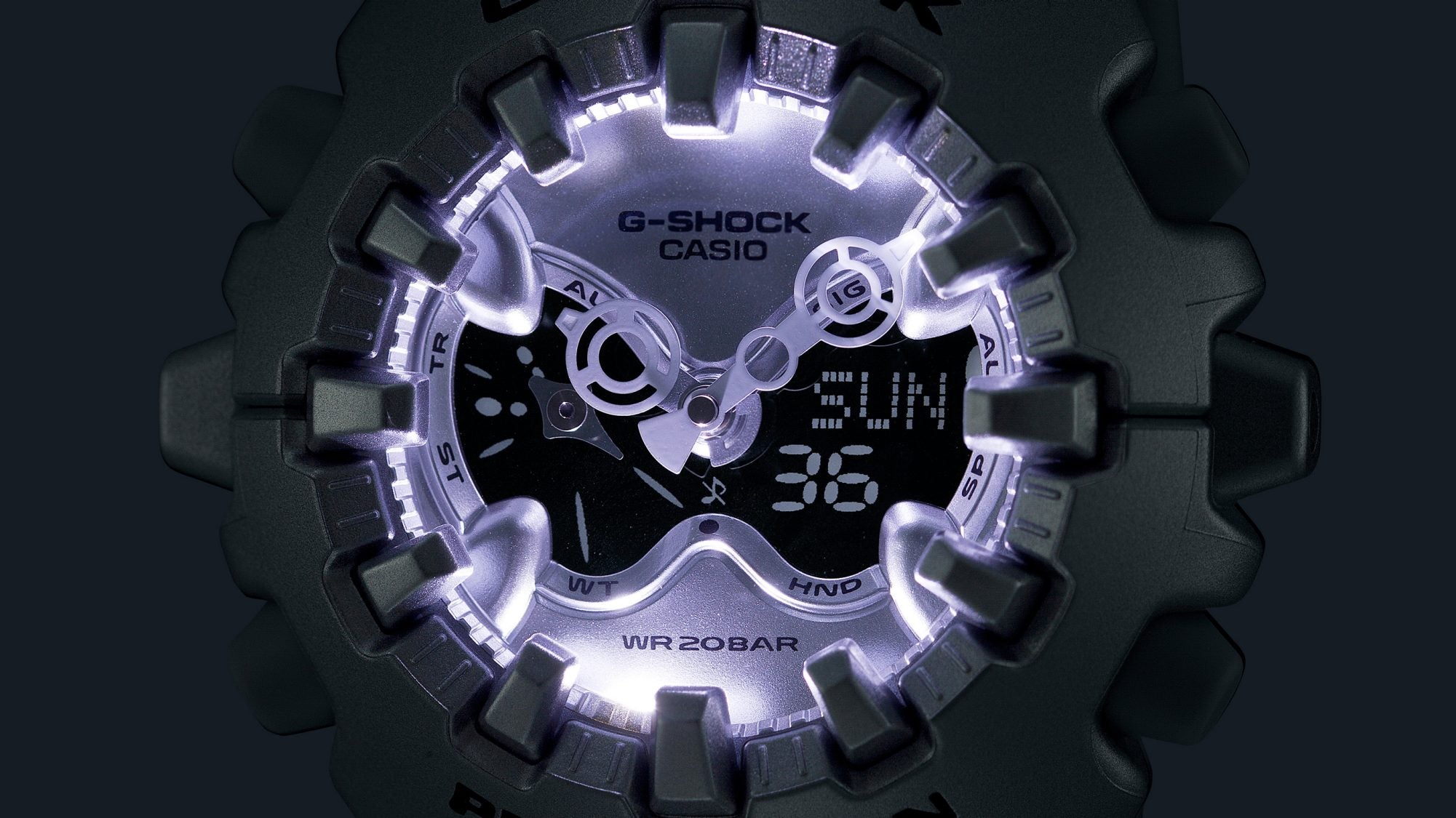 Super Illuminator (high-brightness double LED light) for maintaining watch readability in the dark