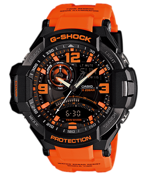CASIO G-SHOCK GA-1000-4ADR BLACK-ORANGE ANA-DIGI DIAL ORANGE RESIN STRAP MEN'S WATCH G468
