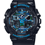 CASIO G-SHOCK GA-100CB-1ADR BLUE CAMOUFLAGE ANA-DIGI DIAL BLACK RESIN STRAP MEN'S WATCH G625