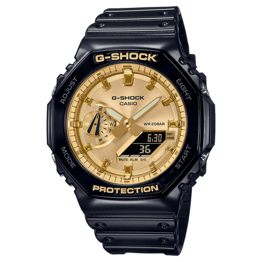 CASIO G-SHOCK GA-2100GB-1ADR GOLD ANA-DIGI DIAL BLACK RESIN STRAP MEN'S WATCH G1453